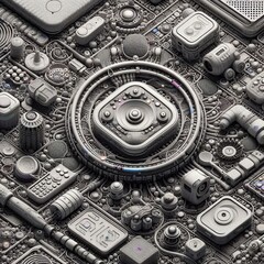 A hyper detailed macro shot of smart home devices revealing intr