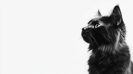 Obraz premium Elegant [breed name] cat in profile, poised on the left, showcasing its distinctive coat against a pristine white backdrop, ideal for text placement.