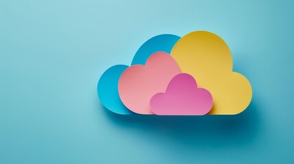 Frame Border Background Illustrating Cloud Computing Concept with Colorful Clouds on Blue Background