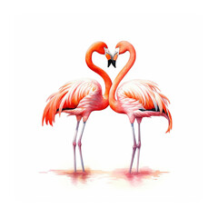 Obraz premium Two playful flamingos engaged in a lively soccer match on a pristine white background, showcasing their vibrant colors and spirited energy