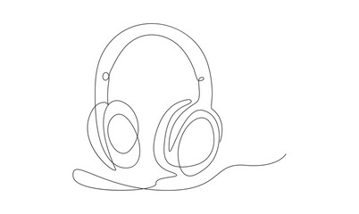 Vector one Continuous line drawing of headphones speaker headset gadget and earphones devices minimalist.