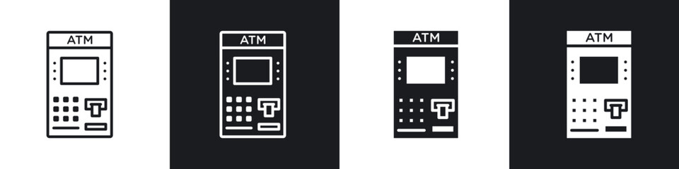 ATM outlined and solid icon vector collection.