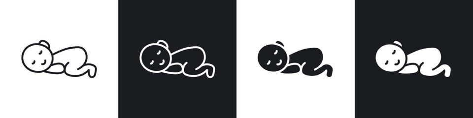 Sleeping baby icon in thin outlined.