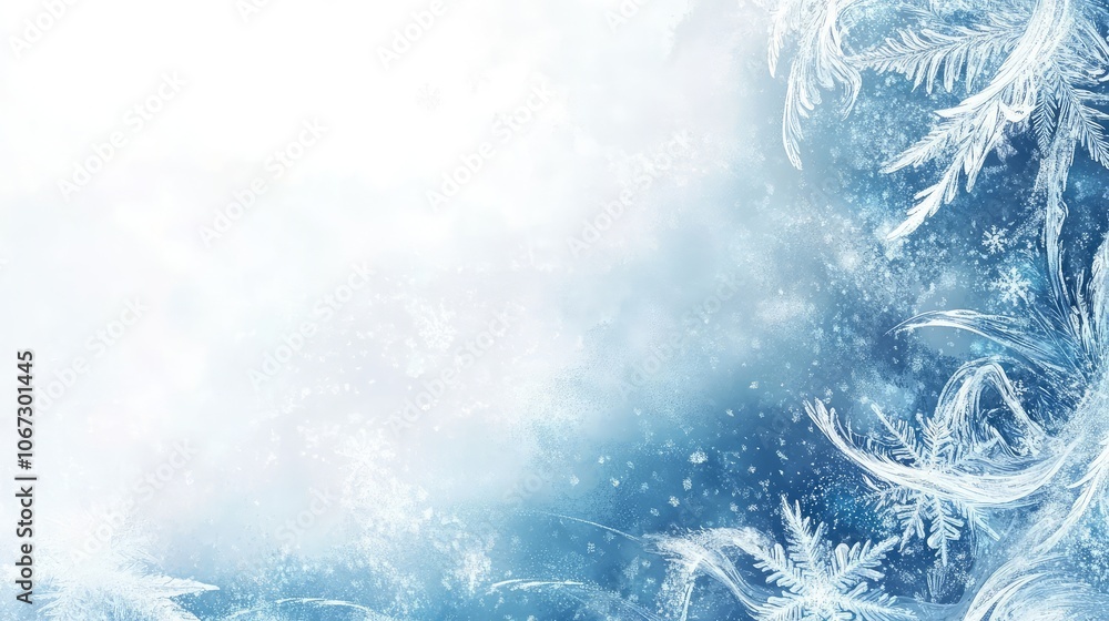 Fototapete abstract frosty border with snowflakes and swirling ice patterns, framing a transparent winter-theme
