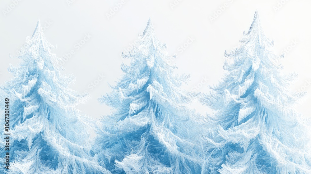 Fototapete abstract, icy christmas tree shapes made from layered frost patterns on a transparent background.