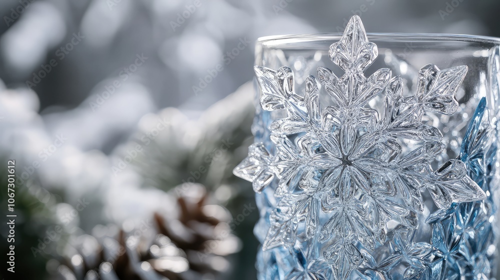Fototapete delicate frost patterns on glass with intricate, icy snowflake shapes and subtle hints of blue and s
