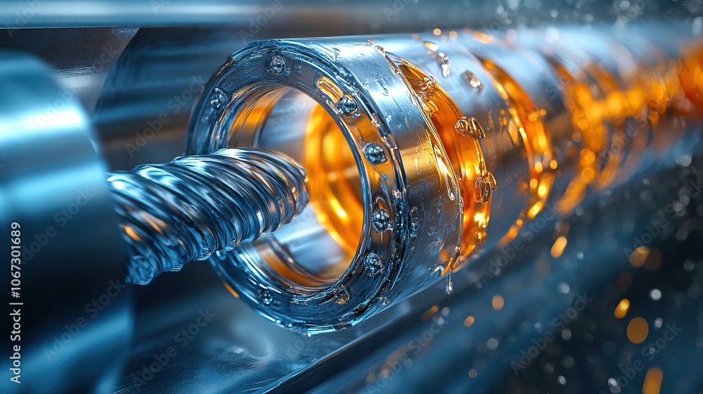 Poster a close-up view of a metallic mechanism showcasing intricate details, highlighting motion with a shi
