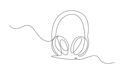 Vector one Continuous line drawing of headphones speaker headset gadget and earphones devices minimalist.