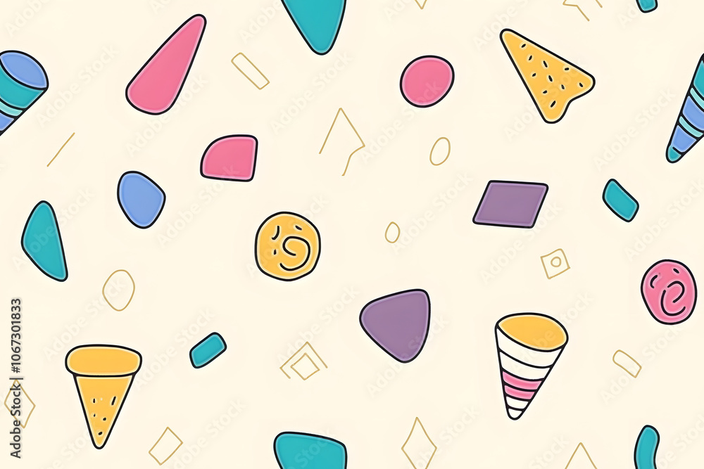 Poster seamless pattern with cream. fun colorful line doodle seamless pattern. creative minimalist style ar