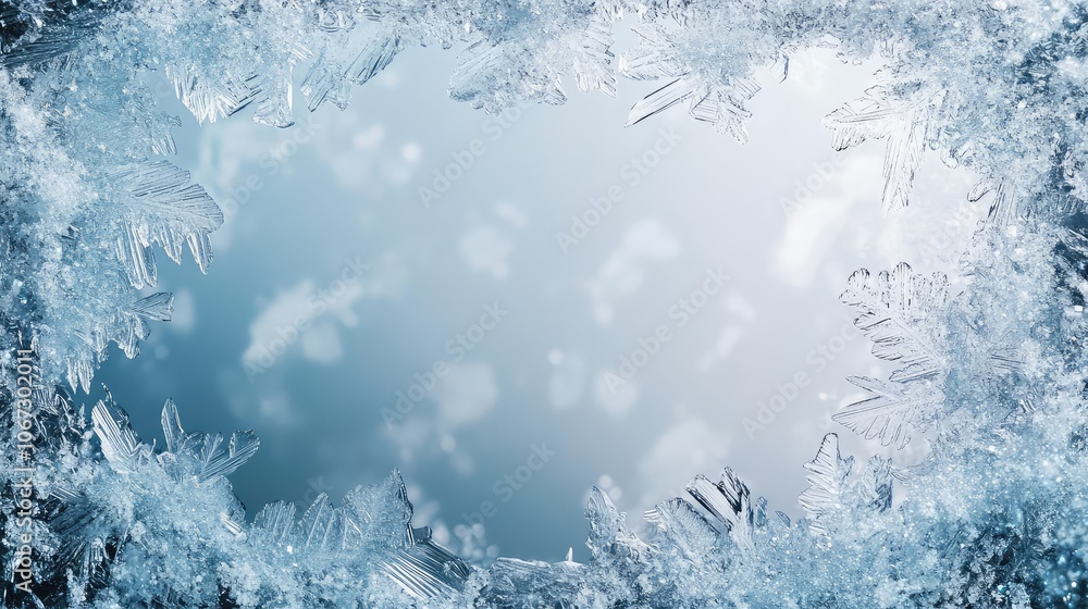 Aufkleber frosted border with swirling ice crystals and soft snowflakes, creating a wintery frame with subtle 