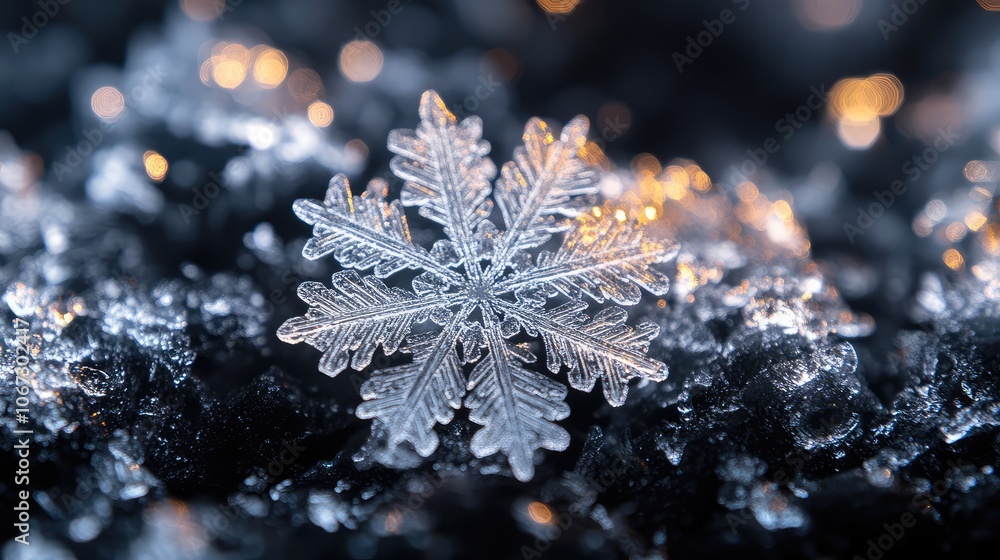 Aufkleber snowflake and frost overlay on a dark background with intricate, glowing details that feel both chil