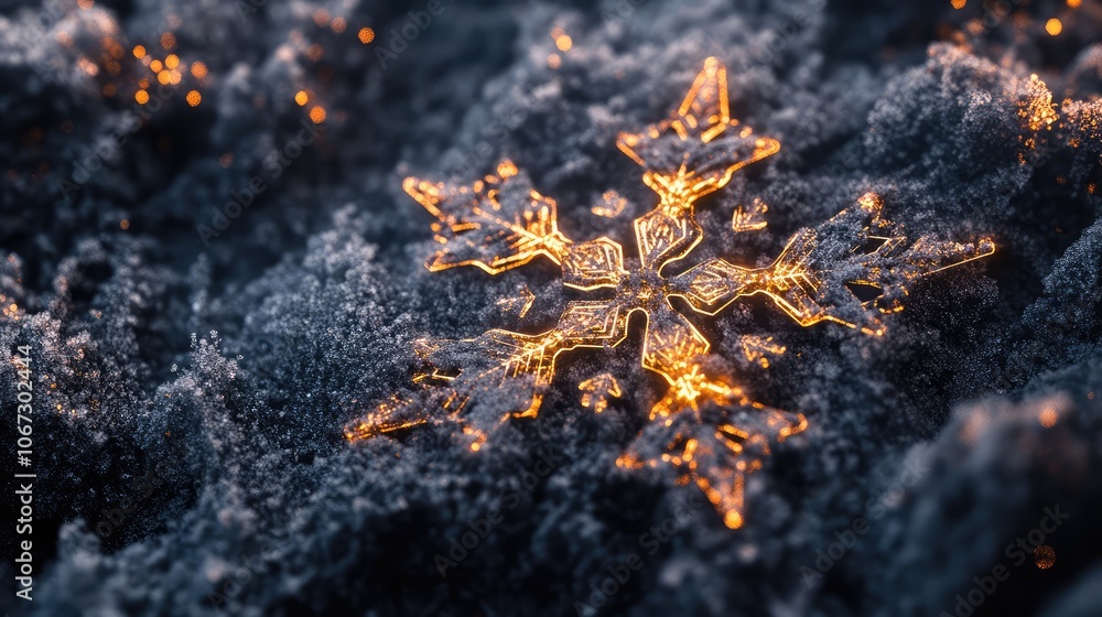 Fototapete snowflake and frost overlay on a dark background with intricate, glowing details that feel both chil