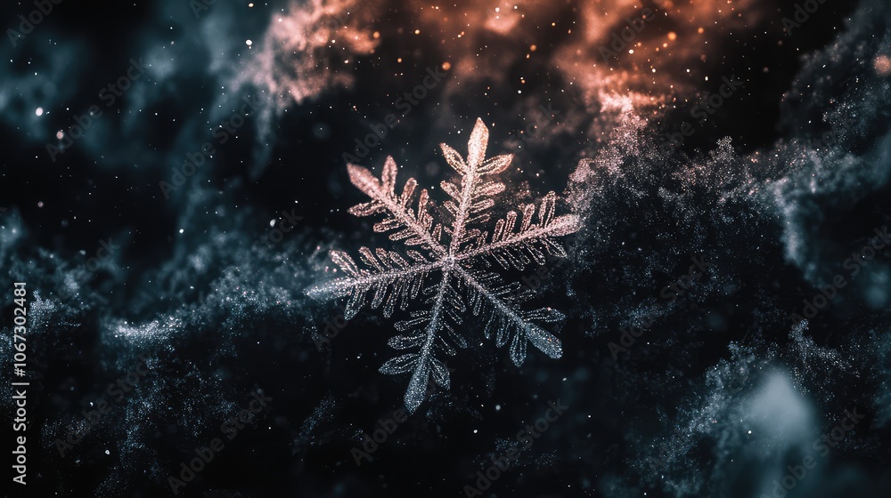 Fototapete snowflake and frost overlay on a dark background with intricate, glowing details that feel both chil
