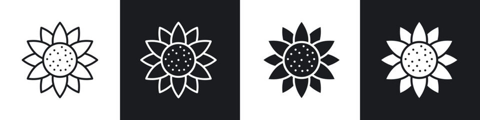 Sunflower icon in thin outlined.