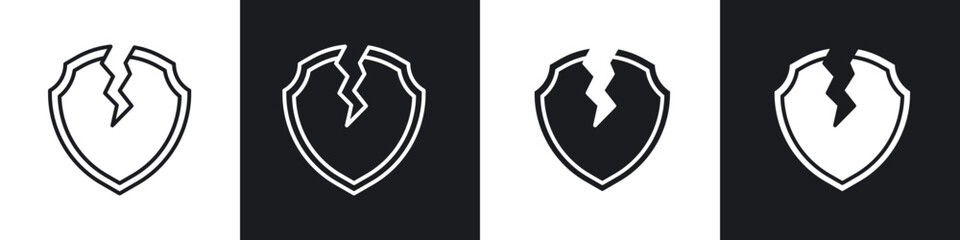 Broken shield icon in thin outlined.