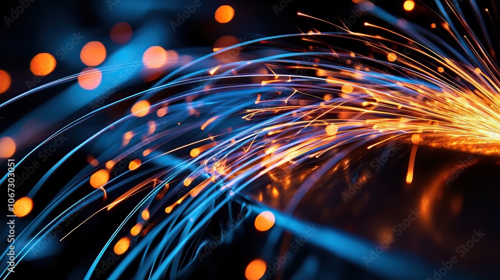 Poster a vibrant display of glowing sparks and blue light trails, creating a dynamic and energetic visual e