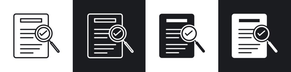 Document verification icon in thin outlined.