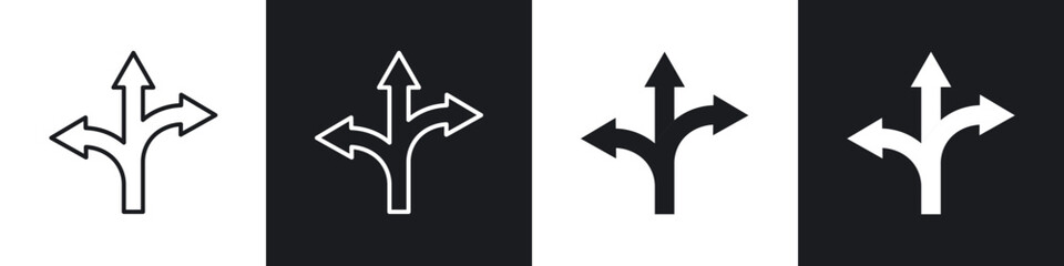 Three directions icon in thin outlined.