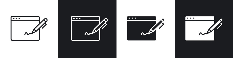 Electronic signature icon in thin outlined.