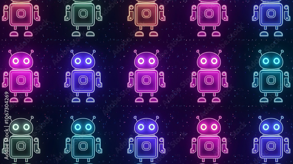 Poster colorful neon robot pattern for background design