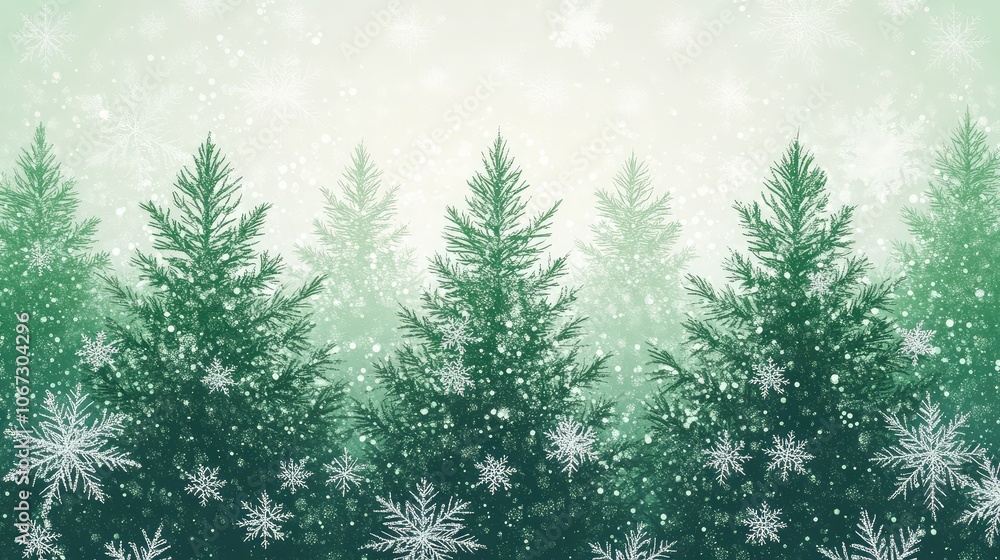 Poster gradient from deep forest green to frosty white with light snowflake overlays, reminiscent of a wint