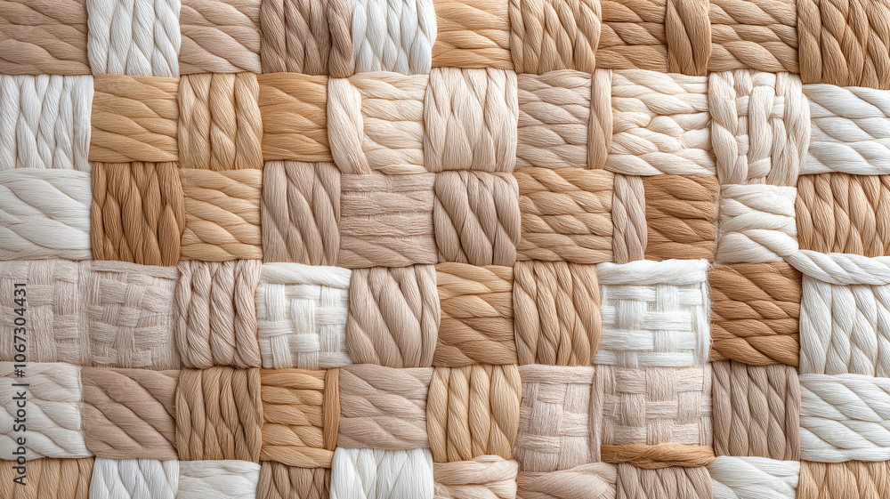 Poster woven textile background in neutral tones, showcasing intricate patterns and textures