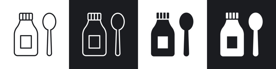 Syrup medicine bottle icon in thin outlined.