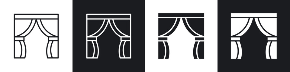 Curtains icon in thin outlined.