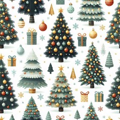 Seamless pattern with christmas trees and decorations.