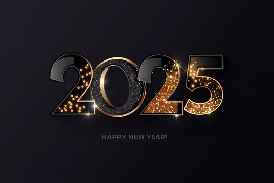 Luxurious Black and Gold Happy New Year 2025 Celebration Design