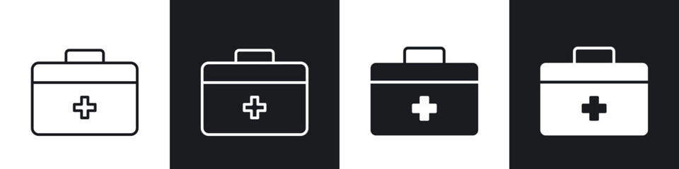 Medical aid kit icon in thin outlined.