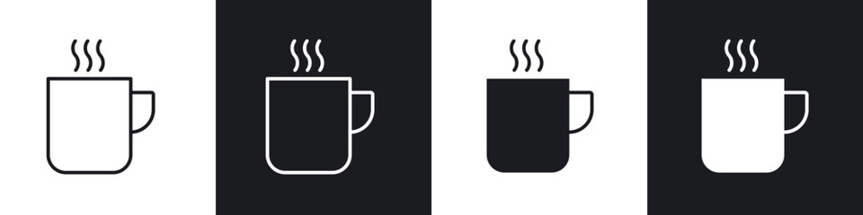 Coffee mug icon in thin outlined.