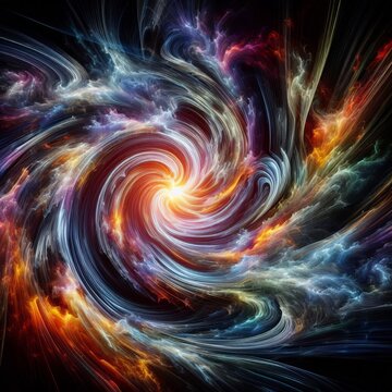 A swirling vortex of abstract energy lines and shapes each infus