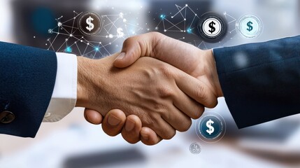 Business Handshake with Dollar Sign Icon and Network Concept