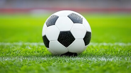 Fototapeta premium Soccer Ball on Green Grass Field