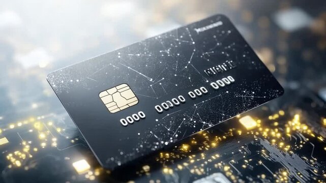 Black credit card over digital background, showcasing advanced bank technology enhances the security and efficiency of payment methods in financial landscape