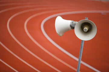 Megaphone on a running track