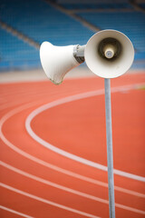 Megaphone on a running track