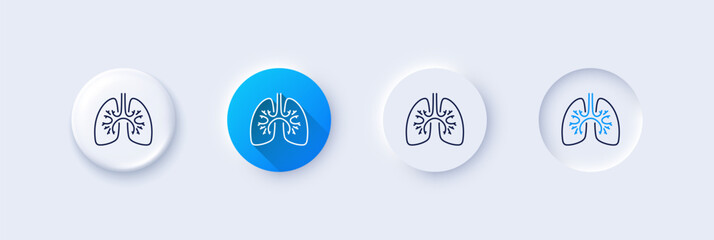 Lungs line icon. Neumorphic, Blue gradient, 3d pin buttons. Pneumonia disease sign. Respiratory distress symbol. Line icons. Neumorphic buttons with outline signs. Vector