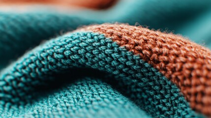 Close-up of blue and orange knitted fabric with soft texture.