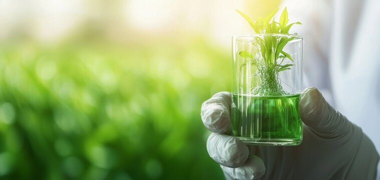 Scientist observing advanced biofuel extraction, lab environment, innovative equipment, green energy focus, breakthrough in clean fuel technology.
