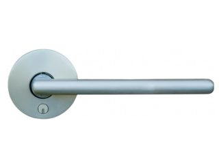 Sleek Modern Door Handle: Close-up of an elegant, minimalist door handle in brushed aluminum finish. Perfect for contemporary interior design. 