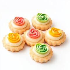 Vintage small biscuits with colorful tops, Gem Rose holiday edition, isolated on white background