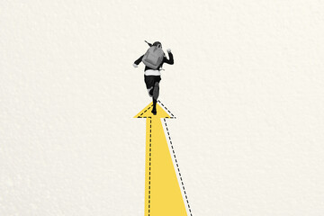Composite trend artwork 3D sketch image photo collage of huge arrow show way point direction young...