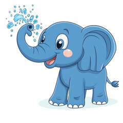 Cute Cartoon Elephant Sprinkling Water