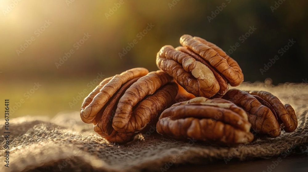 Poster pecan nuts are arranged beautifully textured surface illuminated soft low key lighting highlights th