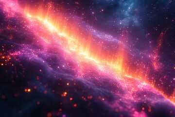 Obraz premium neon rays of light burst across a dark background creating a vivid abstract composition of pink and purple hues illustrating energy and movement in a futuristic style