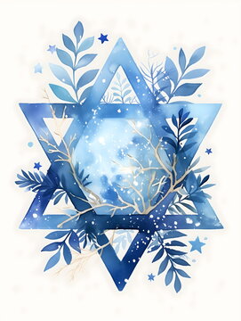 blue watercolor star of david design clip art preview