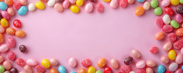 Obraz premium Sweetest Day Poster Frame Border with Pastel Background and Colorful Candy Decorations for Celebrations and Greetings