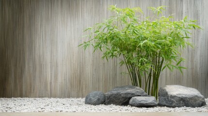 Serene Feng Shui Garden with Lush Bamboo, Symbolizing Harmony and Growth, Tranquil Outdoor Space for Reflection and Balance
